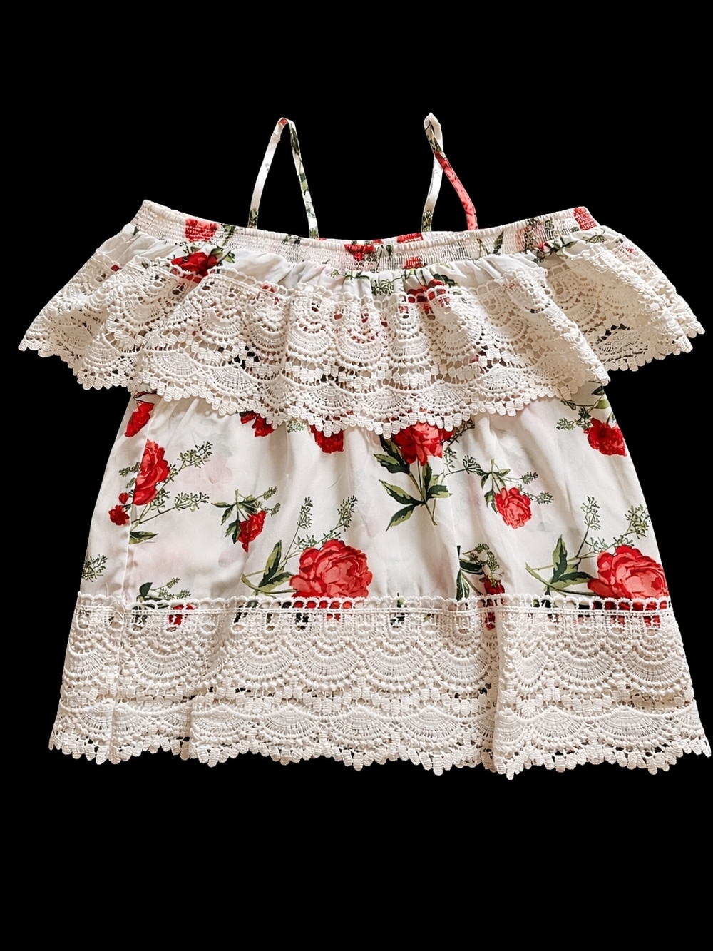 No‎ Boundaries White Floral Smocked Top with Red Blooms